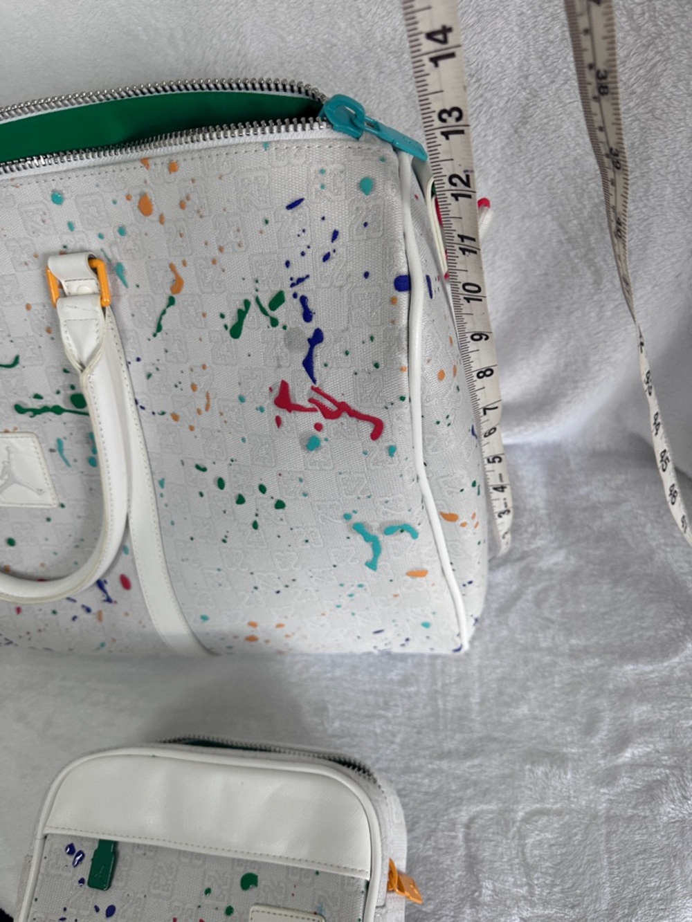 Jordan White Paint-Splatter Duffel with Matching Pouch - Picture 5 of 6
